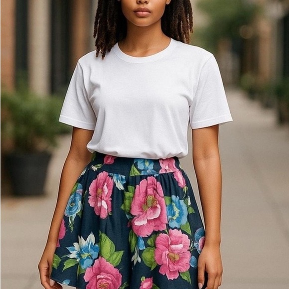 Hollister Skirt SZ S Navy Blue Summer Floral Mini Boho Cotton - Picture 15 of 15